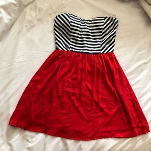 Red, Navy, & Blue Strapless Summer Dress